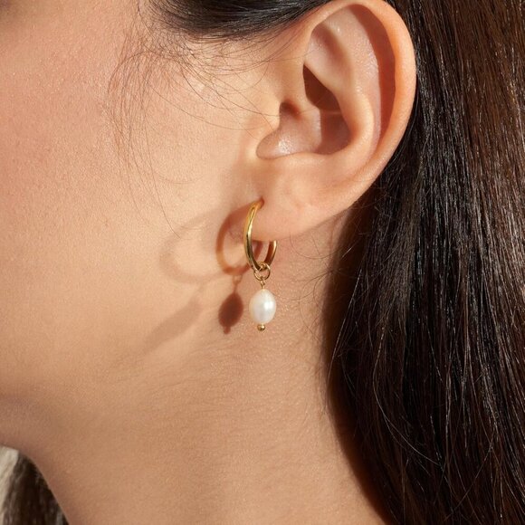 PRTGL Pearl Earring Trendy 14K Gold Dainty Elegant Pearl Hook Earrings for Women - Picture 4 of 8